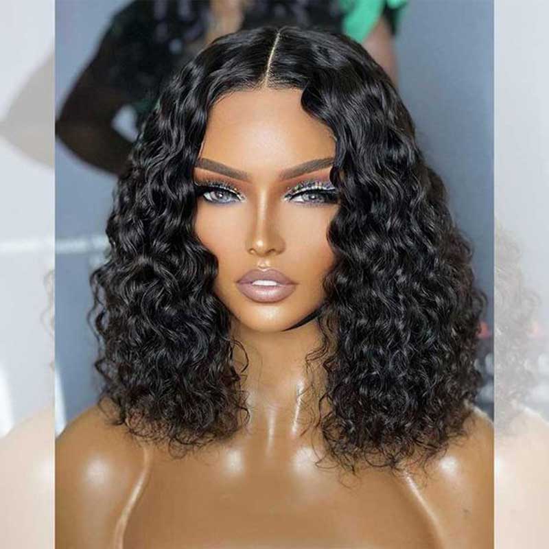 Alibonnie Glueless Pre Cut 4x4 Lace Closure Bob Wigs Human Hair Water Wave Wear Go Wigs - Alibonnie