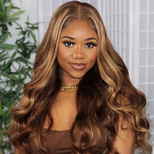 Alibonnie Glueless Pre Cut 5X5 Closure Wigs Body Wave Honey Blonde Highlight Lace Wigs 180% Density - Alibonnie