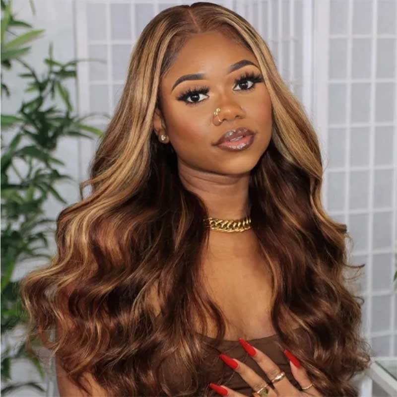 Alibonnie Glueless Pre Cut 5X5 Closure Wigs Body Wave Honey Blonde Highlight Lace Wigs 180% Density - Alibonnie