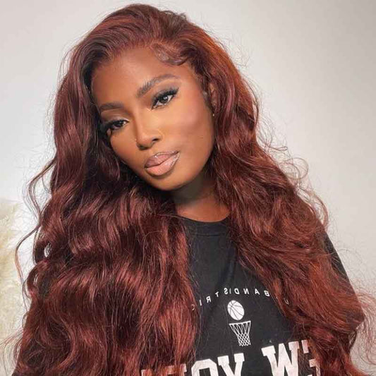 Alibonnie Glueless Reddish Brown 4x6 Pre Cut Lace Closure Wigs Body Wave Wear Go Human Hair Wigs - Alibonnie