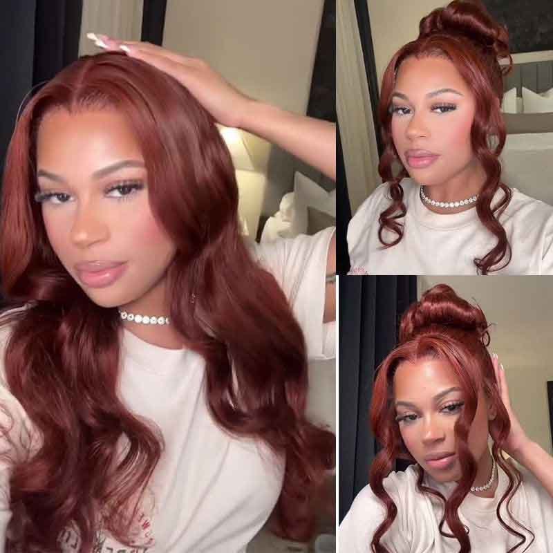 Alibonnie Glueless Reddish Brown 4x6 Pre Cut Lace Closure Wigs Body Wave Wear Go Human Hair Wigs - Alibonnie