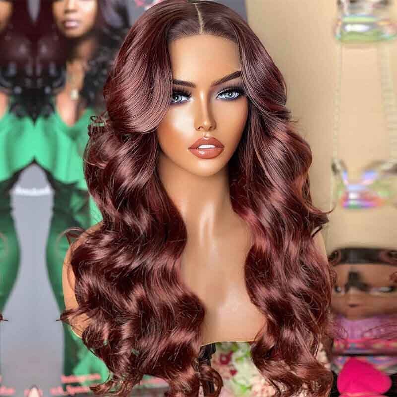 Alibonnie Glueless Reddish Brown 4x6 Pre Cut Lace Closure Wigs Body Wave Wear Go Human Hair Wigs - Alibonnie