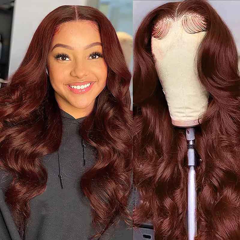 Alibonnie Glueless Reddish Brown 4x6 Pre Cut Lace Closure Wigs Body Wave Wear Go Human Hair Wigs - Alibonnie