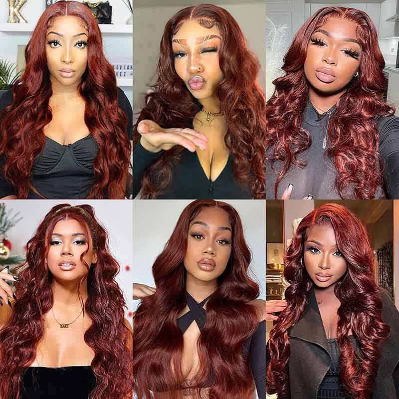 Alibonnie Glueless Reddish Brown 4x6 Pre Cut Lace Closure Wigs Body Wave Wear Go Human Hair Wigs - Alibonnie