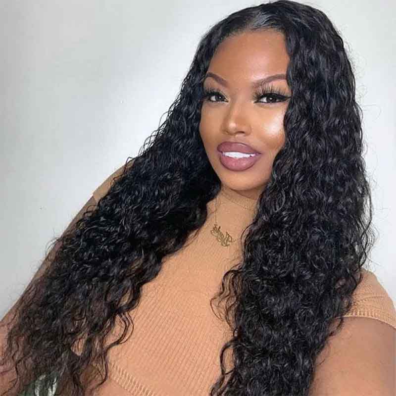 Alibonnie Glueless Water Wave Human Hair 5x8 Transparent Lace Closure Wigs With Pre Cut Lace - Alibonnie