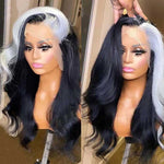 Alibonnie Gray Skunk Stripe Wigs Body Wave Hairstyle 13x4 Transparent Lace Front Wigs - Alibonnie