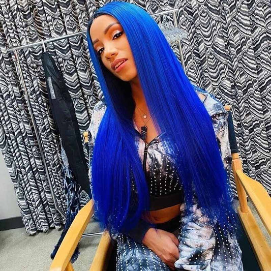 Alibonnie Hair Blue Wig Lace Front Straight Human Hair Transparent Lace Wigs - Alibonnie