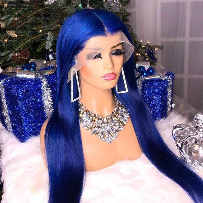 Alibonnie Hair Blue Wig Lace Front Straight Human Hair Transparent Lace Wigs - Alibonnie