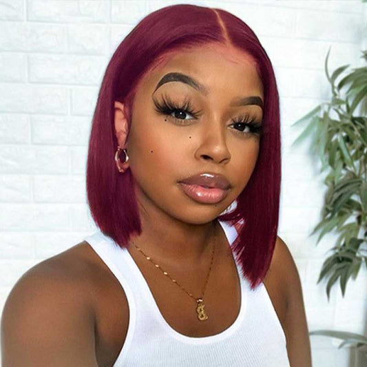 Alibonnie Hair Burgundy 99J Short Bob Wigs Silk Straight 4x4 13x4 Lace Closure Wigs For Women - Alibonnie