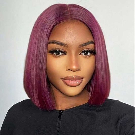 Alibonnie Hair Burgundy 99J Short Bob Wigs Silk Straight 4x4 13x4 Lace Closure Wigs For Women - Alibonnie