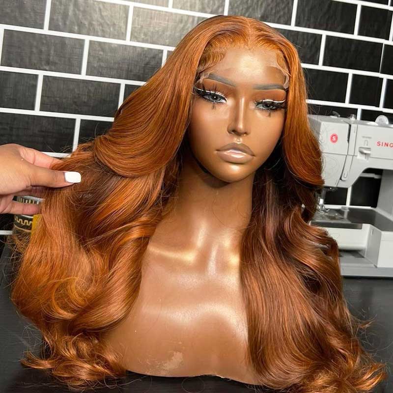 Alibonnie Hair Ginger Color Transparent Lace Body Wave Human Hair 13x4 Lace Front Wigs - Alibonnie