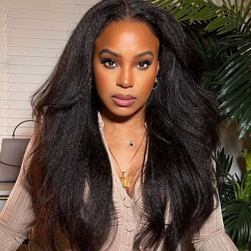 Alibonnie Hair Kinky Straight 13x4 Lace Front Wigs Human Hair Pre Plucked 180% Density - Alibonnie