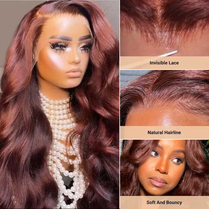 Alibonnie Hair Reddish Brown 13x4 Transparent Lace Front Wigs Body Wave Wigs Human Hair 200% Density - Alibonnie