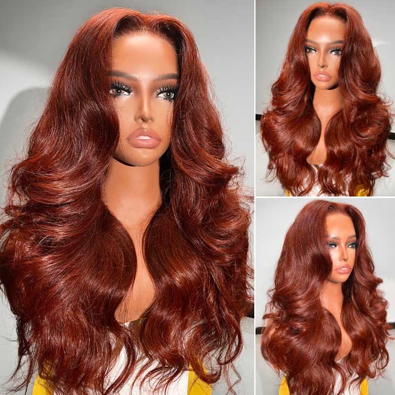 Alibonnie Hair Reddish Brown 13x4 Transparent Lace Front Wigs Body Wave Wigs Human Hair 200% Density - Alibonnie