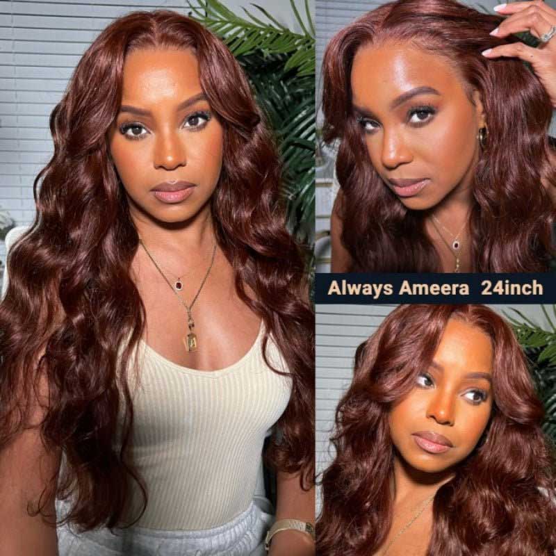Alibonnie Hair Reddish Brown 13x4 Transparent Lace Front Wigs Body Wave Wigs Human Hair 200% Density - Alibonnie