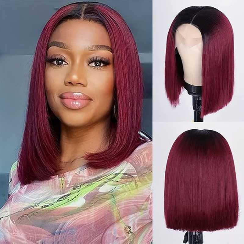 Alibonnie Hair Wig 1B/99J Short Bob Wigs Straight Lace Front Human Hair Wigs - Alibonnie