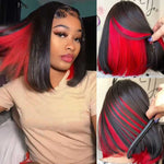 Alibonnie Hidden Color Straight Bob Wigs 4x4 13x4 Lace Wigs With Red/Pink/Blue Peekaboo Highlights - Alibonnie