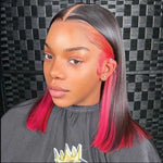 Alibonnie Hidden Color Straight Bob Wigs 4x4 13x4 Lace Wigs With Red/Pink/Blue Peekaboo Highlights - Alibonnie