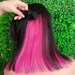 Alibonnie Hidden Color Straight Bob Wigs 4x4 13x4 Lace Wigs With Red/Pink/Blue Peekaboo Highlights - Alibonnie