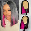 Alibonnie Hidden Color Straight Bob Wigs 4x4 13x4 Lace Wigs With Red/Pink/Blue Peekaboo Highlights - Alibonnie