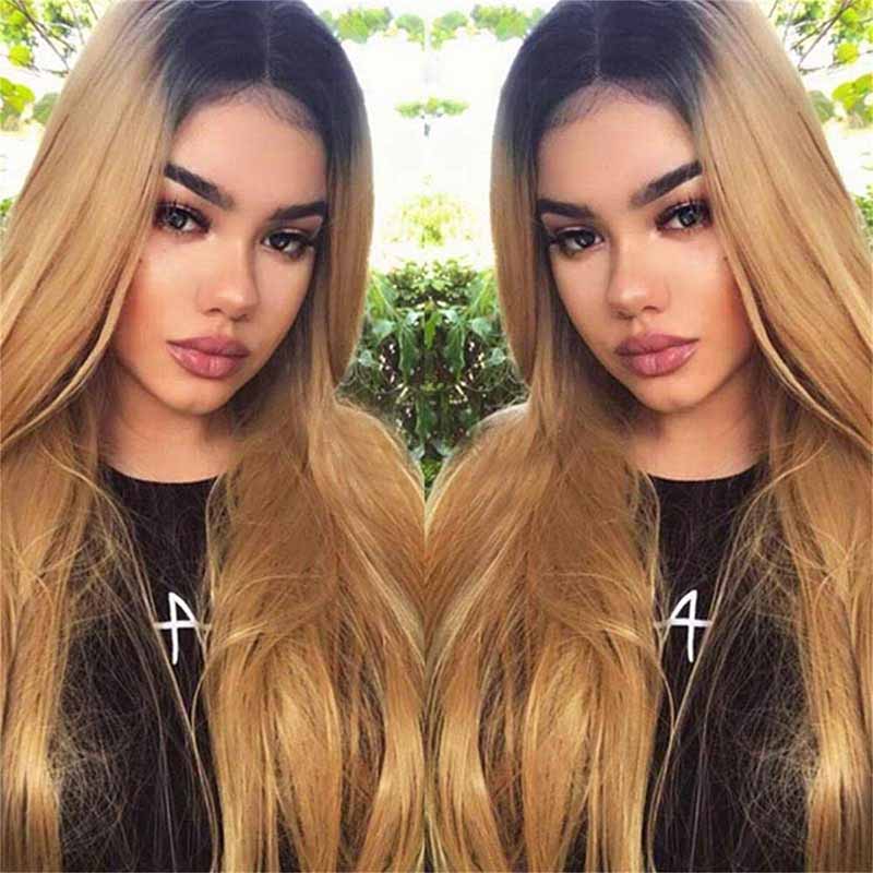 Alibonnie Honey Blonde 1B/27 Full Lace Straight Wigs Ombre Colored Lace Wigs Human Hair 180% Density - Alibonnie