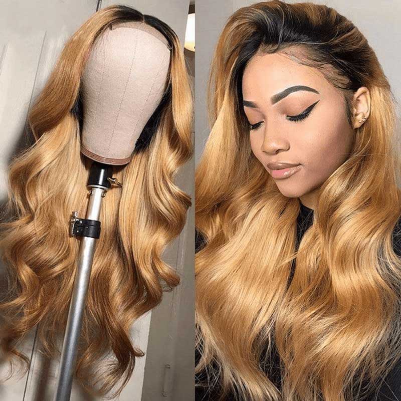 Alibonnie Honey Blonde 1B/27 Ombre Colored Hair Wigs Straight And Body Wave 13×4 Lace Front Wigs New Style 180% Density - Alibonnie