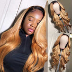 Alibonnie Honey Blonde 1B/27 Ombre Colored Hair Wigs Straight And Body Wave 13×4 Lace Front Wigs New Style 180% Density - Alibonnie