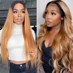 Alibonnie Honey Blonde 1B/27 Ombre Colored Hair Wigs Straight And Body Wave 13×4 Lace Front Wigs New Style 180% Density - Alibonnie