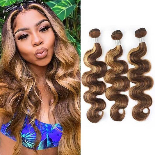 Alibonnie Honey Blonde Highlight Body Wave 3 Bundles 4/27 Human Hair Weave For Women - Alibonnie