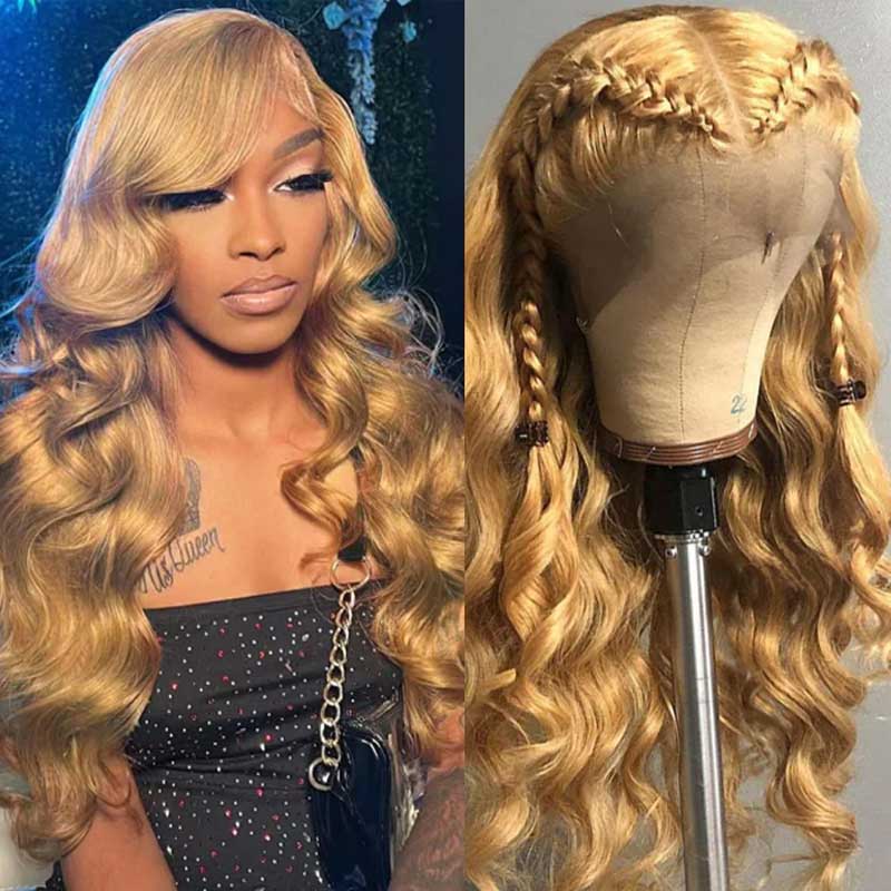 Alibonnie Honey Blonde Wigs Body Wave Wigs #27 Color 360 Transparent Lace Wigs With Pre Plucked - Alibonnie