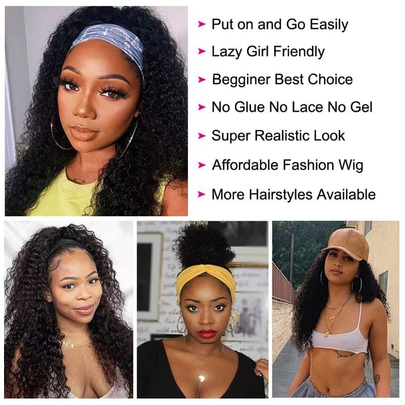 Alibonnie Human Hair Wigs Jerry Curly Headband Wigs Affordable Wigs Scarf Wig Glueless 14-24 inch For Black Women - Alibonnie