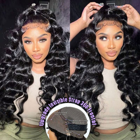 Alibonnie Invisible Strap Cozy Fit 360 Full Lace Loose Wave Wig Bleached Knots Human Hair Wigs For Women - Alibonnie