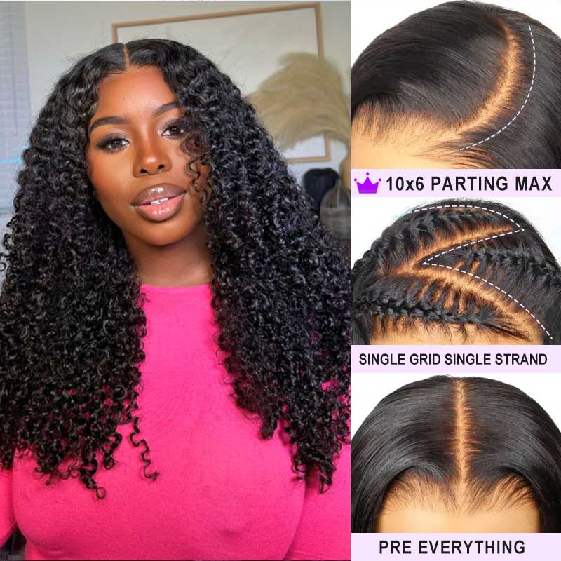 Alibonnie Kinky Curly 10x6 Parting Max Transparent Lace Glueless Human Hair Wig Pre Cut&Pre Bleached Lace Wig - Alibonnie