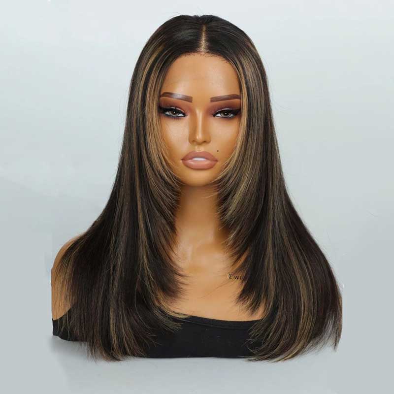 Alibonnie Layered Cut 1B/27 Highlights 13x4 Transparent Lace Straight Wig Human Hair Wigs With Pre Plucked - Alibonnie