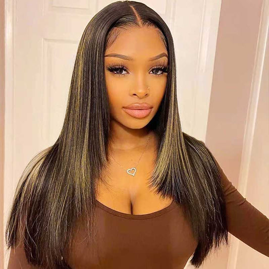 Alibonnie Layered Cut 1B/27 Highlights 13x4 Transparent Lace Straight Wig Human Hair Wigs With Pre Plucked - Alibonnie