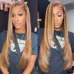 Alibonnie Layered Cut 4/27 Highlight 360 Transparent Lace Wigs Straight Human Hair Wigs - Alibonnie