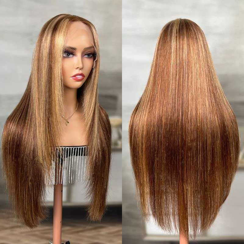 Alibonnie Layered Cut 4/27 Highlight 360 Transparent Lace Wigs Straight Human Hair Wigs - Alibonnie