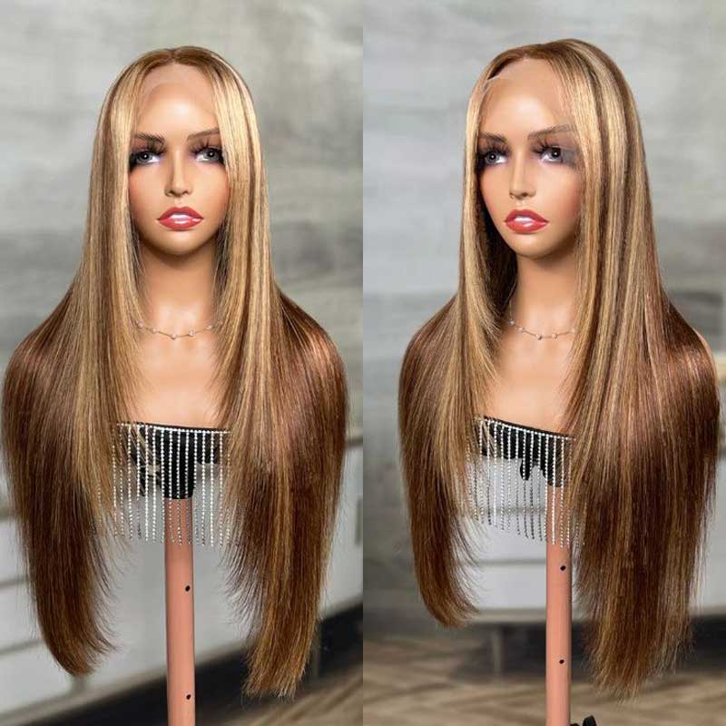 Alibonnie Layered Cut 4/27 Highlight 360 Transparent Lace Wigs Straight Human Hair Wigs - Alibonnie