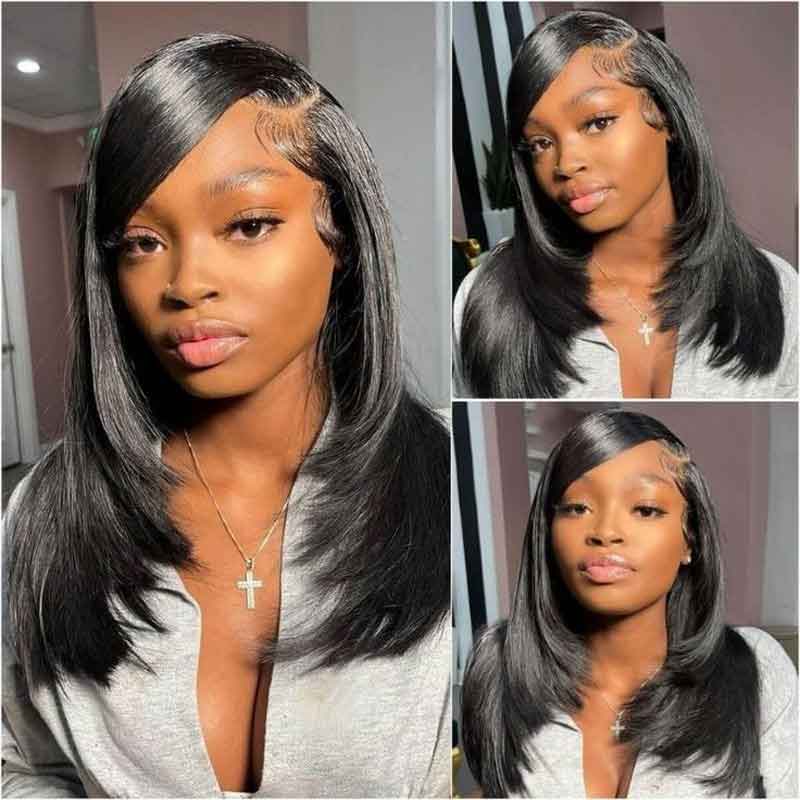 Alibonnie Layered Cut Glueless 5x5 Closure Lace Straight Wigs Wear&Go Human Hair Pre Cut Lace Wigs - Alibonnie