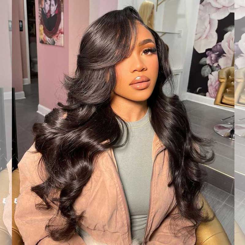 Alibonnie Layered Cut Glueless 5x5 Closure Lace Wigs Body Wave Human Hair Pre Cut Lace Wigs - Alibonnie