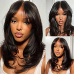 Alibonnie Layered Straight Curtain Bang Wig Ready Go Glueless 13x4 Lace Wig With Pre Bleached& Pre Cut - Alibonnie