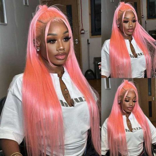 Alibonnie Light Pink Color 360 Transparent Lace Silky Straight Wig Pre Plucked Human Remy Hair Wig - Alibonnie