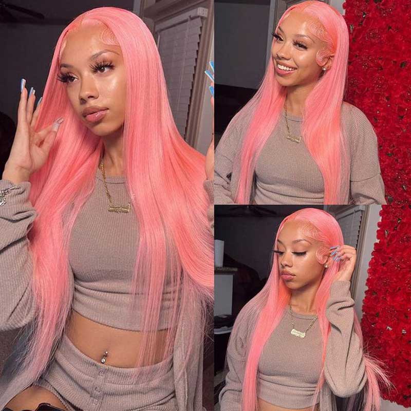 Alibonnie Light Pink Color 360 Transparent Lace Silky Straight Wig Pre Plucked Human Remy Hair Wig - Alibonnie