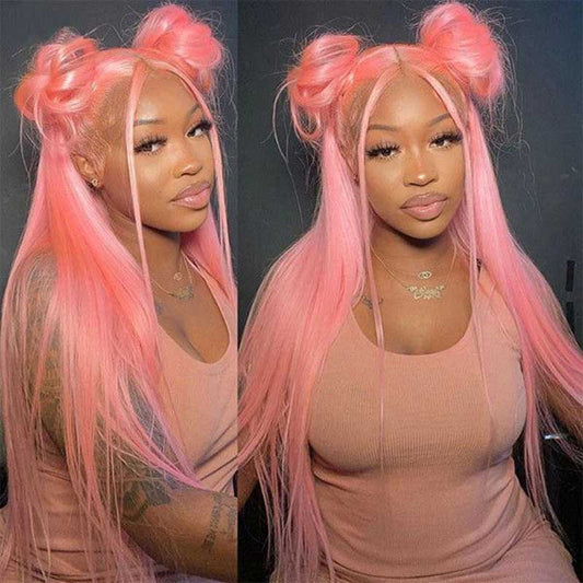 Alibonnie Light Pink Color 360 Transparent Lace Silky Straight Wig Pre Plucked Human Remy Hair Wig - Alibonnie