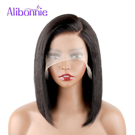 Alibonnie More Natural Straight Bob Hairstyle With Side Part Pre-Bleached Knots Transparent Glueless C Part Lace Wig - Alibonnie