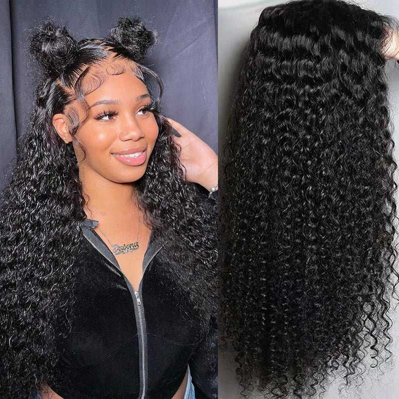 Alibonnie Natural Black Double Drawn Hair 13X4 Transparent Frontal Kinky Curly Lace Front Wigs For Women - Alibonnie