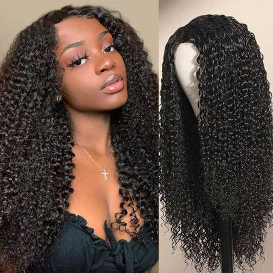 Alibonnie Natural Black Double Drawn Hair 13X4 Transparent Frontal Kinky Curly Lace Front Wigs For Women - Alibonnie