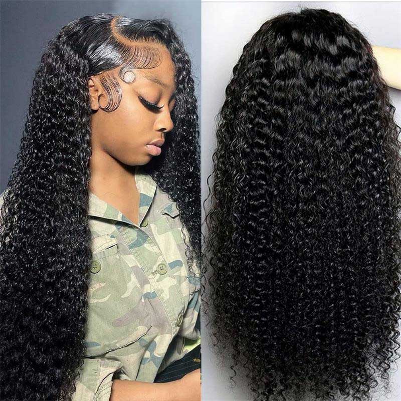 Alibonnie Natural Black Double Drawn Hair 13X4 Transparent Frontal Kinky Curly Lace Front Wigs For Women - Alibonnie