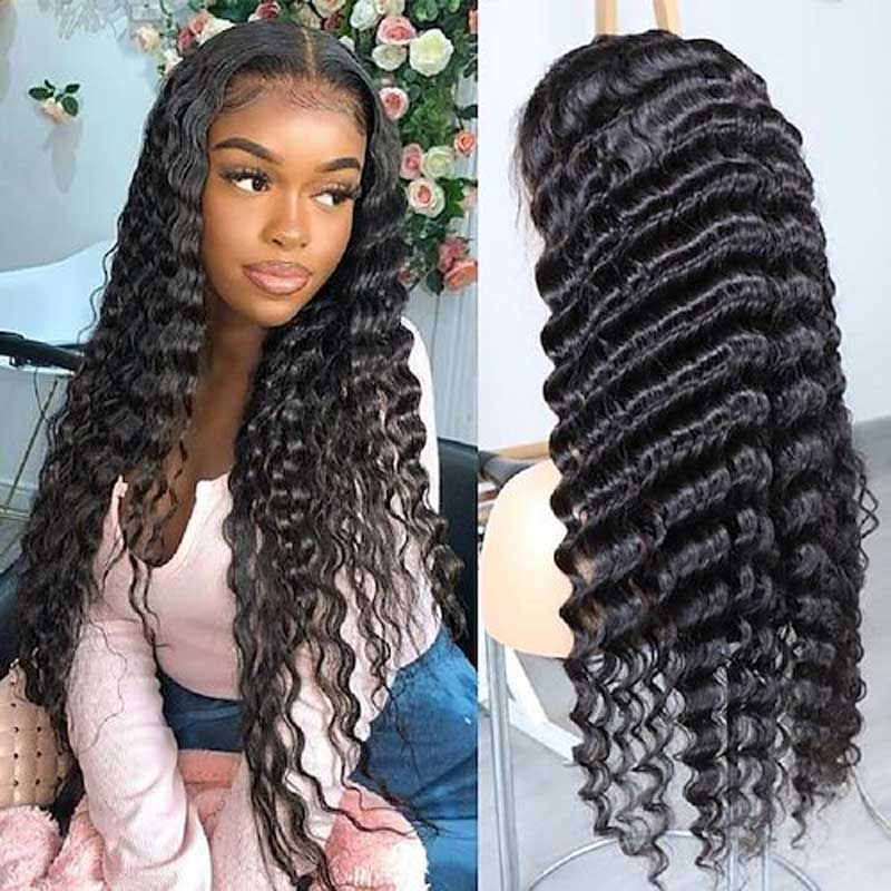 Alibonnie Natural-Looking Deep Wave Human Hair Wig 13x6 HD Lace FrontaL Wigs With Baby Hair 180% Density - Alibonnie