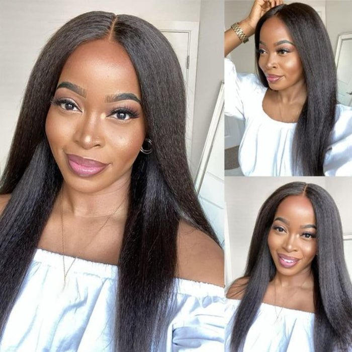 Alibonnie No Glue Wear And Go Kinky Straight 5X5 Pre Cut Lace Closure Wigs 180% Density - Alibonnie